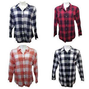 Lane Bryant 22 24 Plaid Check‎ Blouse Lot Red Blue Black Pink Lumberjack
